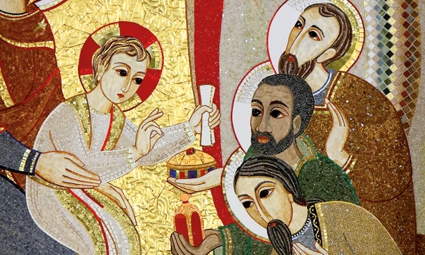 Mozaiki Marko Ivana Rupnika zdobią wnętrze sanktuarium  św. Jana Pawła II na Białych Morzach w Krakowie.