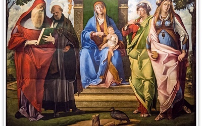 Benedetto Rusconi zwany Benedetto Diana "Maryja z Dzieciątkiem i świętymi", olej i tempera na desce 1500–1510, Galeria dell’Accademia, Wenecja