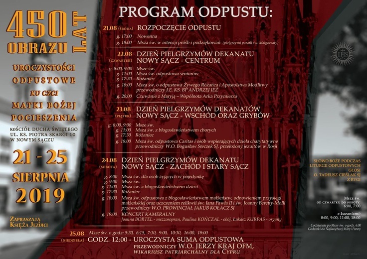 Program jubileuszowego odpustu.