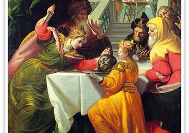 Giovanni Andrea Ansaldo "Salome przynosi Herodiadzie głowę św. Jana Chrzciciela", olej na płótnie, ok. 1630 r. Muzeum Strada Nuova, Genua