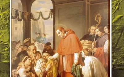 José Salomé Pina "ŚW. KAROL BOROMEUSZ ROZDAJĄCY JAŁMUŻNĘ", olej na płótnie, 1853, Narodowe Muzeum Sztuki, Meksyk
