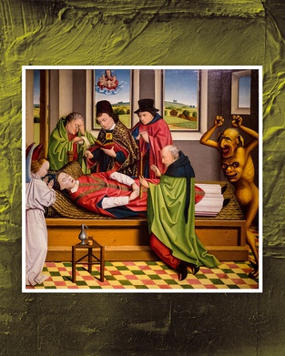 Derick Baegert "ŚMIERĆ ŚW. MARCINA Z TOURS", tempera na desce, ok. 1480 r. Westfalskie Muzeum Sztuki i Historii Kultury, Münster