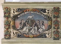 ◄	Norbertanki na modlitwie – zachowane malowidło nad wejściem do bazyliki w Strzelnie.