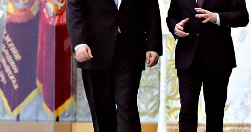 Sekretarz stanu USA Mike Pompeo i minister spraw zagranicznych Białorusi Uładzimir Makiej.