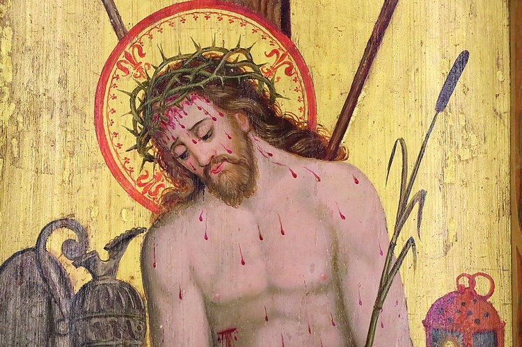 ▲	Chrystus Boleściwy, renesansowe malowidło we wnęce dawnego tabernakulum z katedry św. Jakuba w Olsztynie. 