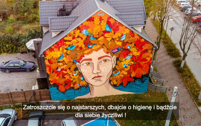 Dzięki staraniom Piotra Lewandowskiego, mieszkańców do pozostania w domu zachęca nawet mural.