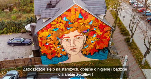 Dzięki staraniom Piotra Lewandowskiego, mieszkańców do pozostania w domu zachęca nawet mural.