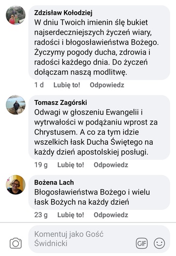 Życzenia czytelników dla bp. Marka