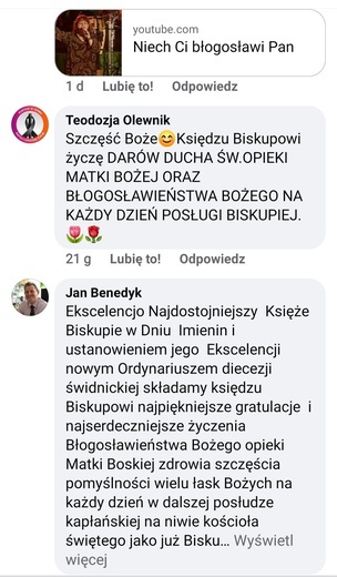 Życzenia czytelników dla bp. Marka