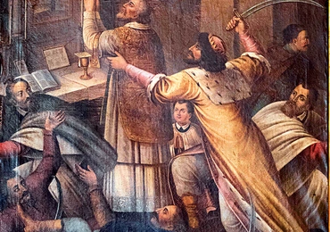 „Zabójstwo św. Stanisława”, obraz nieznanego artysty w kościele w Szczepanowie.