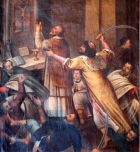 „Zabójstwo św. Stanisława”, obraz nieznanego artysty w kościele w Szczepanowie.