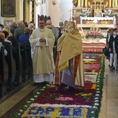 Codziennie w czasie oktawy Bożego Ciała kapłani niosą Chrystusa idąc po kwietnym dywanie.