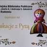 Plakat-zaproszenie na spotkanie do biblioteki.