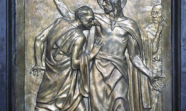 „Niewierny Tomasz”, płaskorzeźba na Świętych Drzwiach w watykańskiej bazylice św. Piotra.