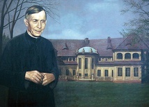 Obraz bohaterskiego br. Siernego na tle klasztoru w Bagnie. Wisi w tamtejszym seminarium.