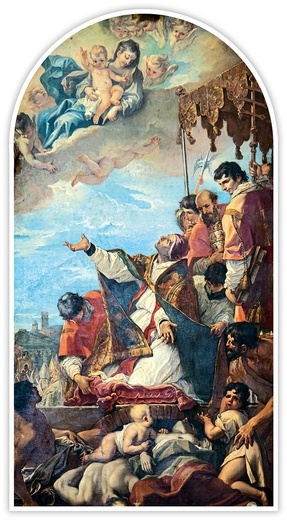 Sebastiano RicciŚw. Grzegorz Wielki prosi Madonnę o zakończenie zarazy olej na płótnie, 1700bazylika Santa Giustina, Padwa