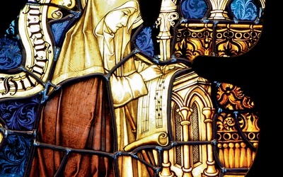 „Św. Hildegarda jako kompozytorka” – witraż w Muzeum św. Hildegardy.