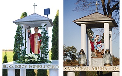 ▲	Święta Rita, bł. ks. Jerzy Popiełuszko, św. Michał Archanioł i św. Krzysztof spoglądają na cieplicką świątynię i opiekują się mieszkańcami wspólnoty.