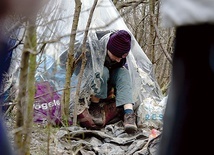 ▲	Bezdomni często śpią w namiotach w lasach przylegających do miast.