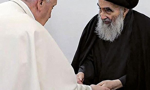 Papież Franciszek i ajatollah Al-Sistani.