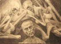 Wizerunek męczennika na wystawie prac Mariana Kołodzieja w Harmężach.