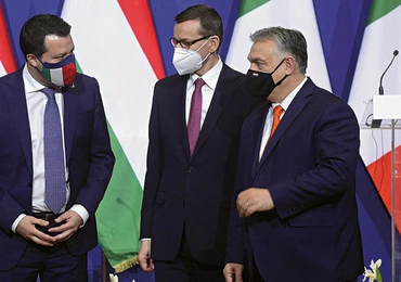 Matteo Salvini, Mateusz Morawiecki i Viktor Orbán 1 kwietnia 2021 na szczycie w Budapeszcie.