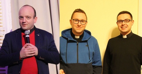 Od lewej: ks. Tomasz Sroka, ks. Jakub Kuliński i ks. Damian Broda zapraszają na modlitwę za maturzystów.