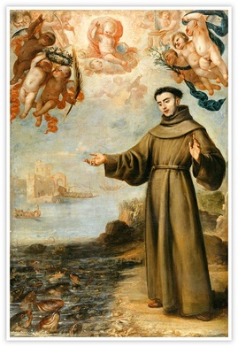 Juan Carreño de Miranda "Św. Antoni wygłaszający kazanie do ryb"; olej na płótnie, 1646 r. Muzeum Prado, Madryt