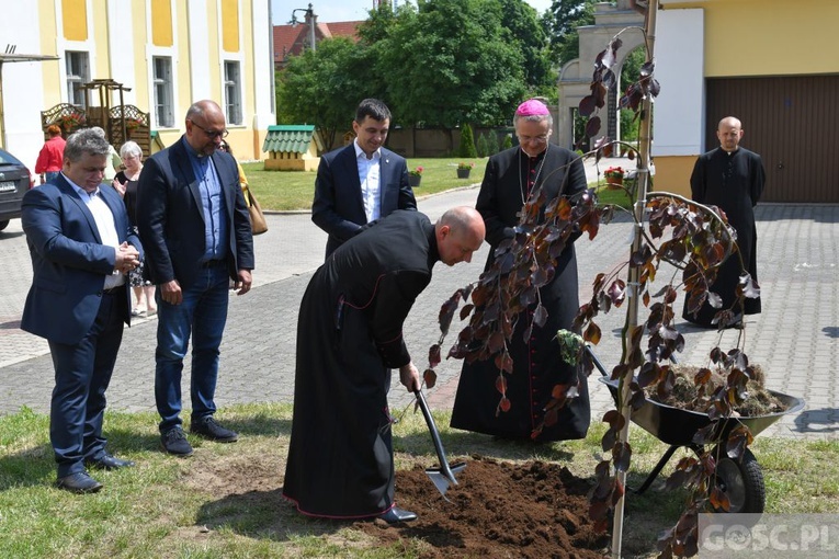 Poświęcenie zielonego "Zakątka u św. Mikołaja" w Głogowie