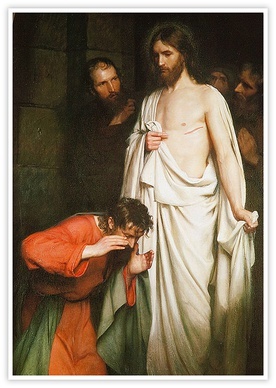 Carl Heinrich Bloch "Wątpiący Tomasz", olej na płótnie, 1882 r. kościół parafialny, Ugerløse (Dania)