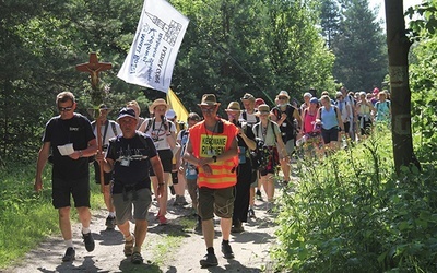 Pątnicy z Łazisk Górnych na Szlaku Orlich Gniazd, tuż przed Częstochową.