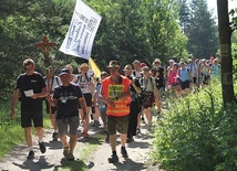 Pątnicy z Łazisk Górnych na Szlaku Orlich Gniazd, tuż przed Częstochową.