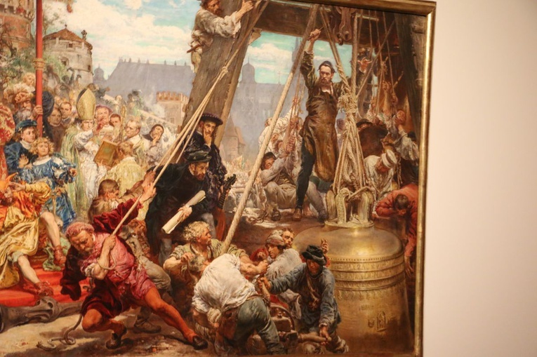 Prezentacja obrazu Jana Matejki "Zawieszenie dzwonu Zygmunta na wieży katedry w Krakowie w 1521 roku"