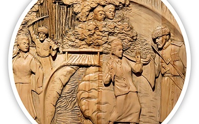Płaskorzeźba Tadeusza Kowala w przedsionku kościoła przedstawiająca życie i kult bł. Karoliny.