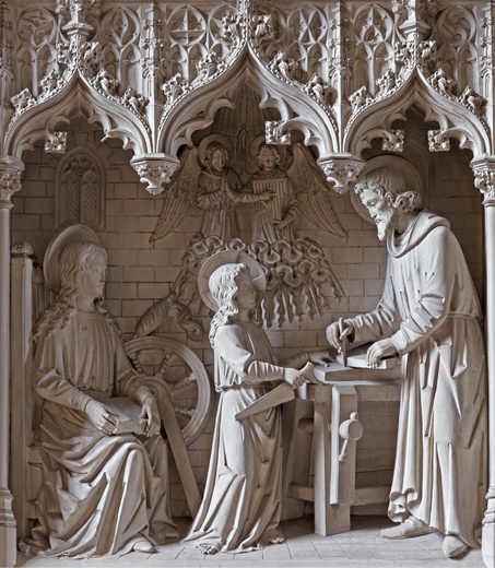 Święta Rodzina. Neogotycka rzeźba z kościoła św. Katarzyny w Mechelen.