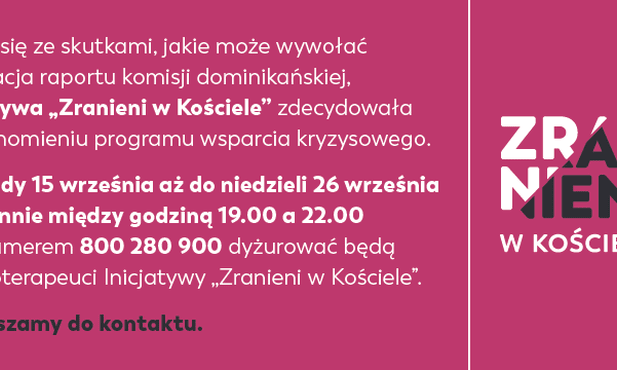 Inicjatywa "Zranieni w Kościele": Ruszył program wsparcia kryzysowego dla dotkniętych przemocą w Kościele