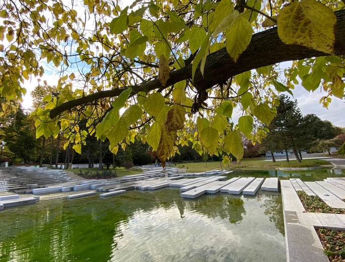 Ogród Japoński w Parku Chorzowskim jesienią.