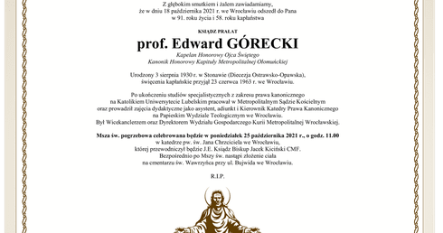 Zmarł ks. prof. Edward Górecki