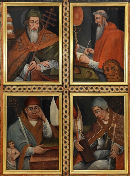Pułtusk-bazylika. Święci Ojcowie Kościoła: Hieronim, Ambroży, Augustyn i Grzegorz Wielki