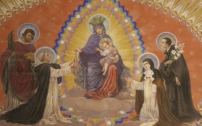 	Jeden z charakterystycznych motywów mistrza z Pelplina – święci składający hołd  Maryi z Dzieciątkiem Jezus. Fara  w Rypinie.