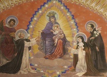 	Jeden z charakterystycznych motywów mistrza z Pelplina – święci składający hołd  Maryi z Dzieciątkiem Jezus. Fara  w Rypinie.