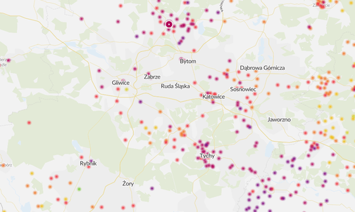 Śląskie. Czerwone alerty na mapie zanieczyszczenia powietrza