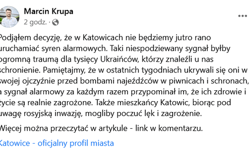 Śląskie. Prezydenci miast: w niedzielę syreny alarmowe u nas nie zawyją