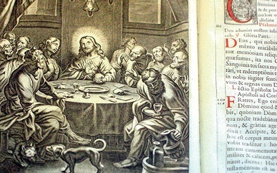 Zdobiony 10 rycinami mszał trydencki wydany w oficynie Plantina w Antwerpii  w roku 1658.