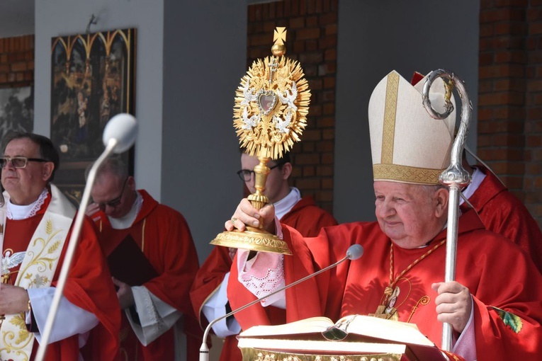 Kardynał Stanisław Dziwisz błogosławi relikwiarzem św. Stanisława.