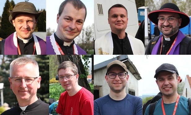 Księża przewodnicy siedmiu grup pielgrzymów idących do Łagiewnik.