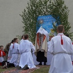 Procesja eucharystyczna z wrocławskiego Kozanowa na Pilczyce z kwietnymi dywanami