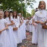 Procesja eucharystyczna z wrocławskiego Kozanowa na Pilczyce z kwietnymi dywanami