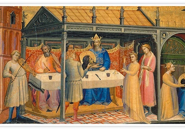Lorenzo Monaco
Uczta Heroda 
tempera 
i złoto na desce, 
1387–1388 Luwr, Paryż
