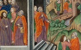 Piotr i Jan wysłani, by przygotować Paschę - fragment iluminacji rękopisu na pergaminie.